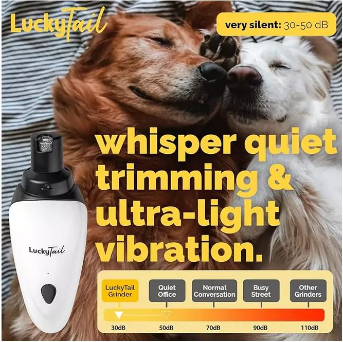 The LuckyTail Pet Nail Grinder is with a volumen of 30-50 dB very silent